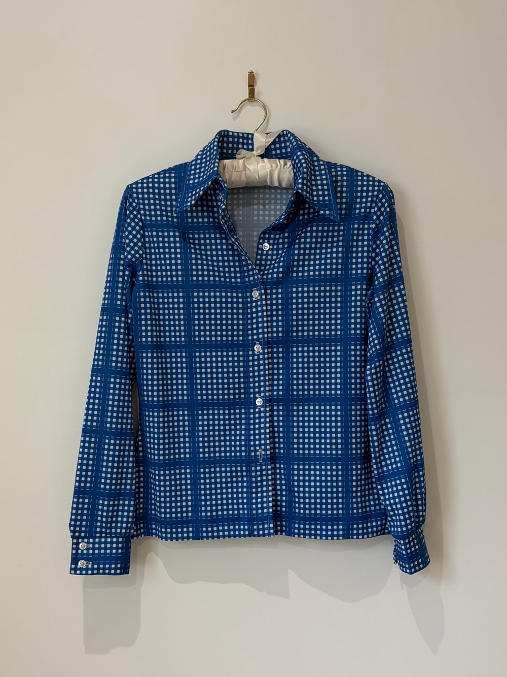 Vintage Blue and White Gingham Button-Down Shirt